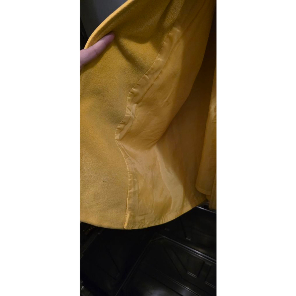 Women's NANCY HELLER Yellow Cashmere Wool Cape Coat with Wooden Toggles XL - Picture 13 of 14